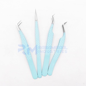 Pince à épiler de précision RMI en acier inoxydable 10 mm à pointe argentée, revêtement en poudre bleue, poignée diamantée, miroir pour cils - Product Image 2