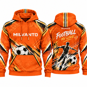 <b>Orange</b> Custom <b>Men</b>’s Soccer <b>Hoodie</b> 320 GSM 100% Polyester Breathable Fabric Premium Football Training <b>Hoodie</b> For Players - Product Image 1