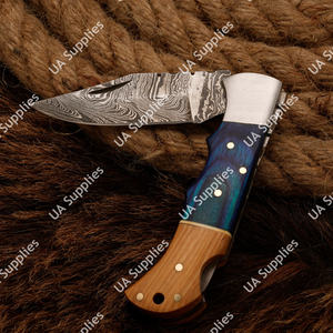 Couteau pliant élégant à lame Damas, manche en corne de taureau et bois de rose, Premium EDC, pour camping, chasse, tactique, professionnel, vente en gros, OEM - Product Image 6
