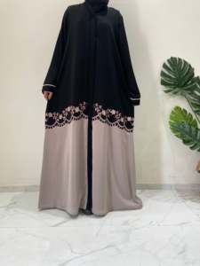 Dubai Style Women's Breathable Polyester Maxi <b>Flared</b> Abaya Handmade <b>Sequined</b> Beaded V Neck Long Sleeve Prayer Evening Party - Product Image 2
