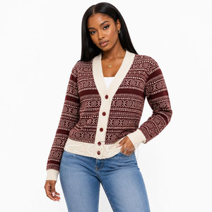 Cosh International Sorority Sisterhood Knitted <b>Cardigan</b> V Neck Long Sleeve Geometric Pattern Contrast Color <b>Button</b> Closure - Product Image 3