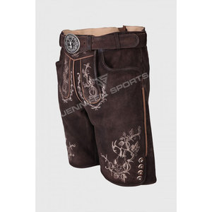 Lederhosen traditionnels allemands pour hommes, à carreaux, taille mi-haute, respirants, en daim de chèvre, avec motif brodé - Product Image 3