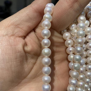 Perlas de Agua Dulce Hechas a Mano para Collar o Pulsera, Blancas, 7-8 mm, con Orificio Pasante, Casi Naturales, Perlas Sueltas - Product Image 3