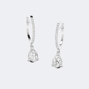 1.20 CTW Pear and Round Diamond Linear Huggie Drop Earrings - Product Image 2