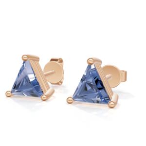 Rose Gold Plated Sterling <b>Silver</b> Trillion Cut Prong <b>Set</b> Blue Sapphire <b>Stud</b> <b>Earrings</b> Classic Women's Jewelry Heerani Jewels Water - Product Image 1
