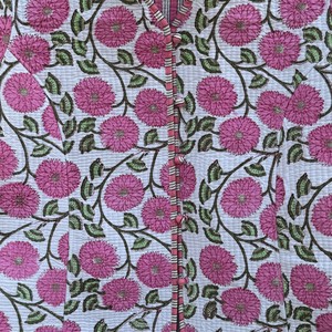 Veste matelassée à imprimé floral rose, col en V, manches trois quarts, en coton, vêtement d'extérieur pour le printemps, manteau pour femme - Product Image 6
