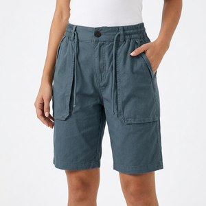 Shorts décontractés pour hommes en tissu Oxford uni, taille élastique, respirants, mi-longs, avec poches - Product Image 6