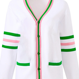 2026 New Arrival Wholesale Custom Sorority Cardigan <b>White</b> Fleece Green Pink Button Front Unisex Eco-Friendly <b>V</b>-<b>Neck</b> <b>Sweater</b> - Product Image 6