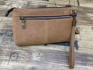 Ando Bag Genuine Cowhide Leather Vintage <b>Zip</b> Wristlet <b>Wallet</b> Clutch Pouch with Wrist Strap - Product Image 5