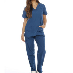 Unisex Custom 4-Way Stretch Knitted Polyester/Cotton <b>Scrub</b> <b>Sets</b> with Needle Detection and Seamless for Hospital Use - Product Image 1