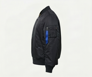 Chaqueta Bomber Negra para Hombre, Cierre de Cremallera, Color Sólido, Resistente al Viento, Ropa Exterior Informal, Cuello Camisero, Material de Poliéster - Product Image 3