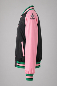 HMR Custom Made Alpha Kapa Greek Sororiy 100% Polyester Satin Varsity Jacket Breathable <b>Stand</b> Embroidery Wholesale for Men Women - Product Image 2