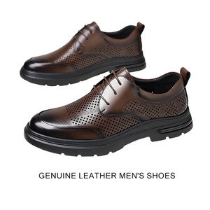 Business Formal Men's Derby Shoes Summer Breathable Soft Bottom Height Increasing Black Genuine Leather Casual Dad Shoes - Product Image 3