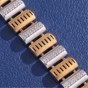925 Silver Dual Tone Link Bracelet for <b>Men</b> and Women CZ Stone Designer Adjustable Luxury Hand Jewelry Gift - Product Image 4