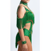 Combinaison de majorette personnalisée pour femme, verte, avec strass, franges, sequins, maille, costume de danse, performance, OEM