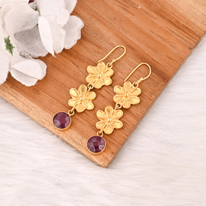Stylish <b>Garnet</b> Hydro Stone Bezel Set Drop <b>Earrings</b> Gold Plated Handmade Brass Jewelry Shilpi Impex for Women - Product Image 2