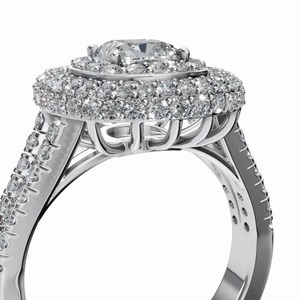 14K White Gold Lab Grown <b>Cushion</b> Cut Double Halo Engagement <b>Ring</b> IGI Certified - Product Image 3
