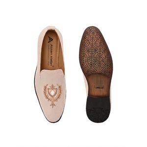 Asken Atelier Premium Men's Ivory Cream Velvet Loafers Elegant <b>Embroidered</b> Crest Emblem Anti-Slip Luxury Slip-On Dress <b>Shoes</b> All - Product Image 2