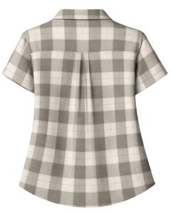 Custom Grey And White Plaid Womens Short Sleeve Button Up Shirt Casual Summer Lightweight Breathable <b>Checkered</b> <b>Top</b> With Pocket - Product Image 3
