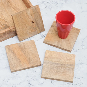 FAIZA CRAFT Sous-verres carrés en bois de manguier faits à la main, écologiques, modernes et luxueux, design personnalisable avec logo, 4x4 pouces, pour cuisine/plateau de table - Product Image 5