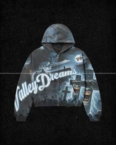 Sweats à capuche tendance personnalisés à épaules tombantes 100% Coton Impression numérique Ourlet brut Coupe au couteau Grand effet vieilli Acide Hiver Décontracté - Product Image 2