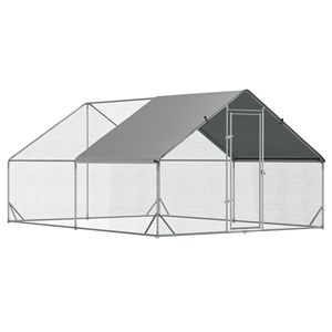 Grande Pollaio in Metallo 10 X 13 X 6.5 Piedi, Gabbia per Polli con Porta Chiudibile a Chiave per Esterni, Colore Argento - Product Image 1