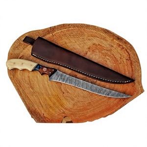 13" Inches Hand-Forged Serrated Damascus Steel Fillet <b>Knife</b> | OEM Custom Wood <b>Handle</b> Hunting <b>Knife</b> with Brass Pins & Cover - Product Image 6