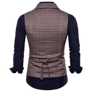 Gilet à capuche réversible pour homme, imperméable, en laine/polyester, veste d'hiver formelle à carreaux, col en V, fermeture à un bouton - Product Image 3