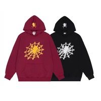 Sudadera con Capucha Negra para Hombre con Estampado de Telaraña Plateada, Corte Holgado, Estilo Casual, Diseño con Estampado Metálico, Manga Regular, Tejido de Punto