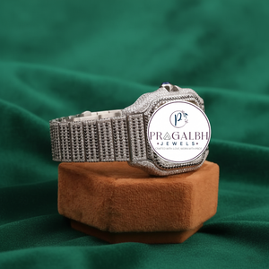 นาฬิกาข้อมือผู้ชาย Pragalbh Jewels Luxury Quartz Square Moissanite ประดับเพชรเต็มหน้าปัด สายสแตนเลสสตีลสองสี - Product Image 5