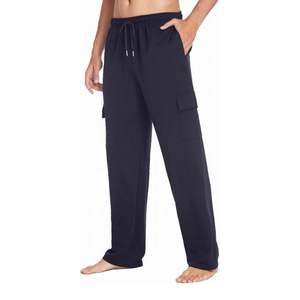 Pantalon cargo bleu marine décontracté coupe ample jambe large respirant avec poches à rabat en coton épais 100% pour l'extérieur et le streetwear, vente en gros - Product Image 1