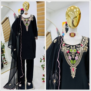 Tela de rayón de estilo moderno de la mejor calidad, corte Nayra para mujer, Kurti Farshu Salwar Kameez, secuencia de bordado pesado, ropa de fiesta de trabajo - Product Image 2