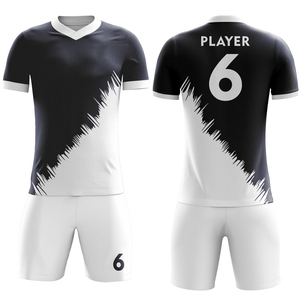 New Arrival Latest Price <b>Football</b> Jersey Uniform Solid Color Customized Design V-Neck Short Sleeve <b>Black</b> <b>White</b> Diagonal Print - Product Image 1