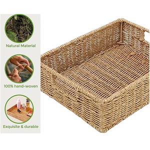 Tabletop Decoration Rectangle Shape Handmade Woven Rattan Storage Fruit Tray With Handle Custom Size <b>Kitchen</b> Ware Home Decorate - Product Image 5