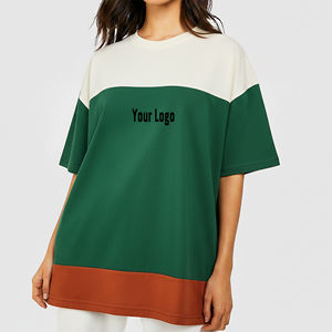 Camiseta Oversize de Algodón 100% de 300 g/m² con Bloques de Color, Novedad 2025, para Mujer, Estilo Casual Ligero Hip Hop - Product Image 1