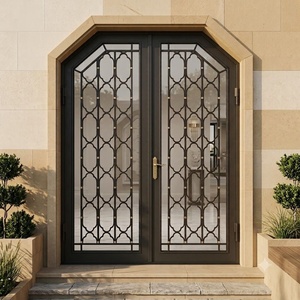 Royal Luxury KHP-DG-003 Rust-resistant Wrought Iron Main Door Geometric Patterned Glass Panels Minimalist Design - Product Image 3