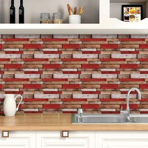 Carta da parati autoadesiva con venature di legno rosso retrò in PVC impermeabile a prova di olio rimovibile in stile Country cucina film decorativi per bagno - Product Image 1