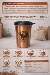 Verre en cuivre de qualité supérieure avec couvercle noir sécurisé et paille, double paroi, design écologique pour le stockage quotidien d'eau potable à la maison et au bureau - Product Image 6