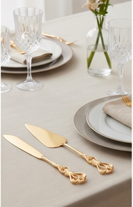 Ensemble de 2 cuillères à gâteau et couteau dorés, manche décoré vintage, outils de service en métal pour desserts, pour les fêtes - Product Image 5