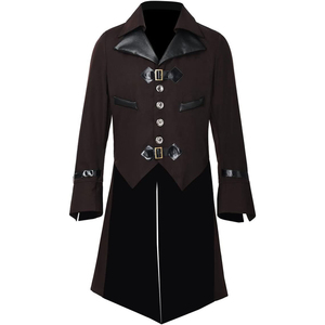 Abrigo largo gótico negro de cuero PU para hombre, disfraz de Halloween - Product Image 1