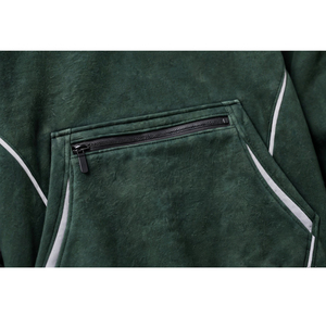 Sweat-shirt à capuche en tricot vert foncé délavé à l'acide pour homme, coupe classique, molleton de coton 470 g/m², logo personnalisé, poche avant, décontracté, automne, taille XL - Product Image 3