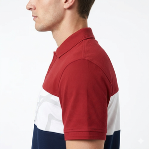 Men’s Color Block Pique <b>Polo</b> Shirt – Red, <b>White</b>, and Navy Short Sleeve Casual Top with Athletic Fit - Product Image 3