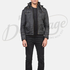 Chaqueta de invierno acolchada negra para hombre, corte ajustado, con capucha, cálida, informal, tipo burbuja. - Product Image 4