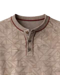 Sweat-shirt Henley à imprimé géométrique beige pour homme, manches longues, en molleton français, coupe classique, haut décontracté pour homme, vêtements d'hiver, nouveauté - Product Image 5