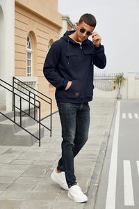 Prix d'usine – Nouveau sweat à capuche décontracté pour homme, respirant, avec demi-fermeture éclair, poche kangourou, en mélange de coton – Vente en gros - Product Image 4