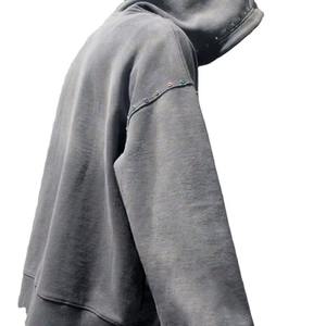 Sudadera con capucha y cremallera completa, extragrande, de algodón 100% de felpa, gris lavado, con pedrería, personalizada, fabricante OEM ODM - Product Image 4