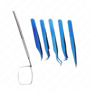 ชุดแหนบต่อขนตาสแตนเลสสีน้ำเงินเข้ม ปลายแหลมแม่นยำ พร้อมกระจกเงา ขายส่ง - Product Image 4