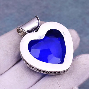 Handcrafted 925 Sterling Silver Blue Heart Gemstone Pendant Large Royal Blue Statement <b>Necklace</b> Wholesale Jewelry - Product Image 4