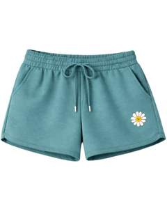 ชุดเซ็ตเสื้อครอปฮู้ดดี้สีเขียวอมฟ้าพร้อมกางเกงขาสั้น ปักลายดอกเดซี่ ชุดลำลองสองชิ้น ผ้าฝ้ายฟลีซ ชุดลำลองใส่สบาย รับผลิตตามสั่ง ขายส่ง - Product Image 4