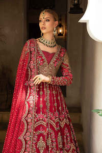 Premium Modern Pakistani Bridal Ball Gown <b>High</b> Neckline Long Sleeves Luxurious Embroidery Handcrafted Crystal <b>Lace</b> - Product Image 2